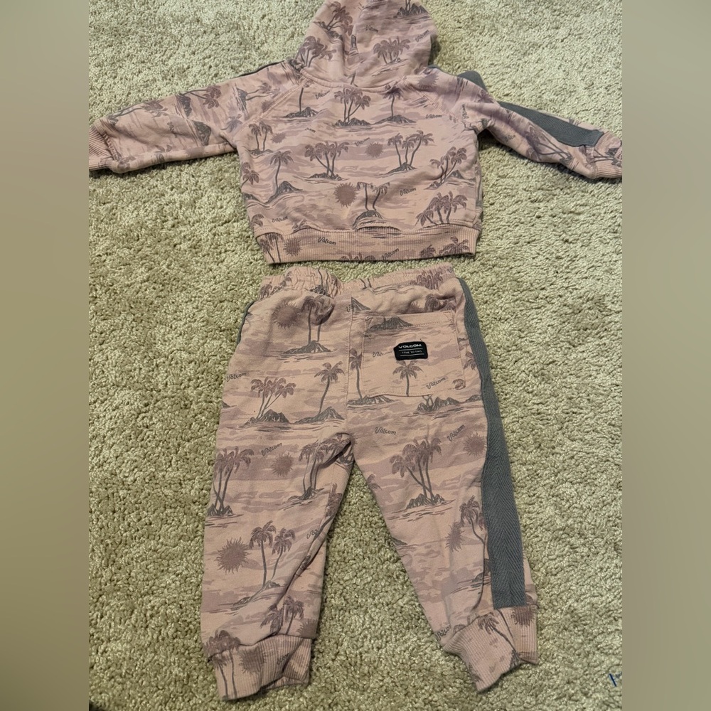 Volcom Stripe Hoodie Jogger Set 18M Dusty Purple Cotton 2 Piece Outfit - Picture 4 of 4